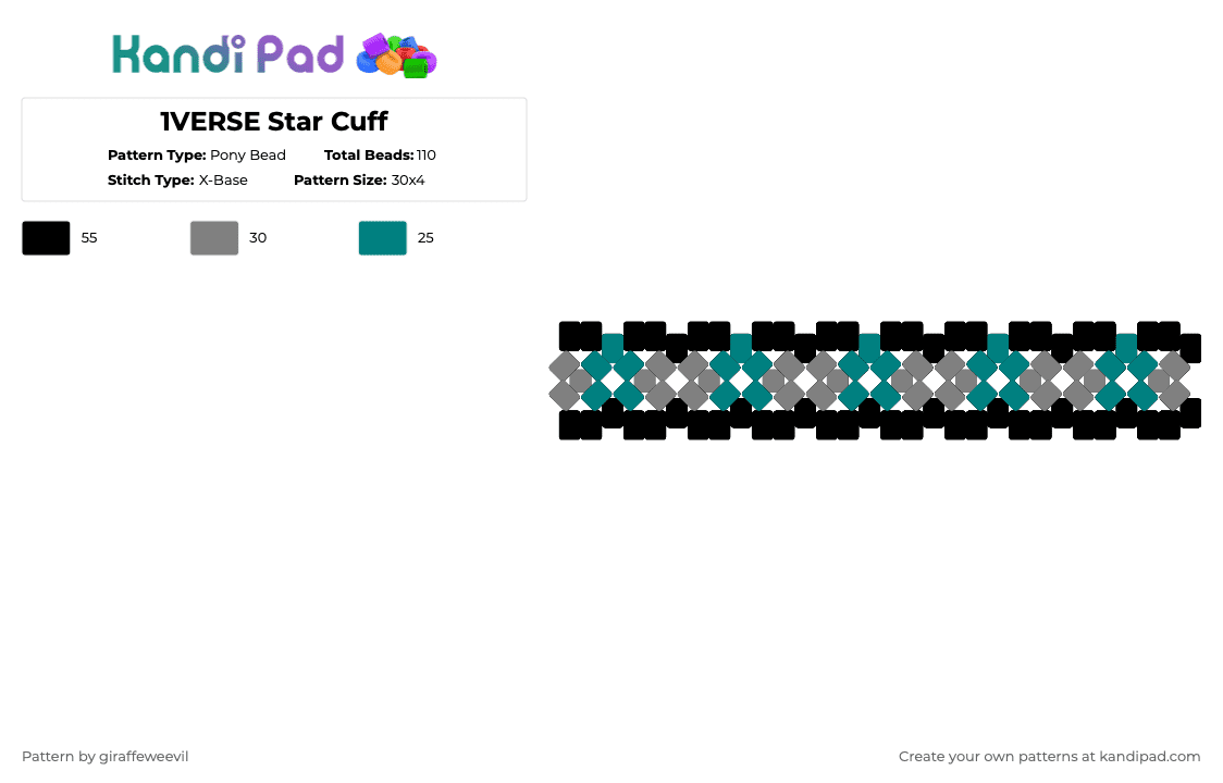 1VERSE Star Cuff - Pony Bead Pattern by giraffeweevil on Kandi Pad - gray,teal,music,kpop,1verse