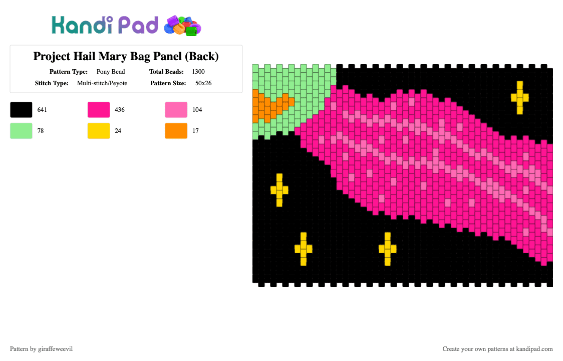 Project Hail Mary Bag Panel (Back) - Pony Bead Pattern by giraffeweevil on Kandi Pad - black,pink,bag,purse,project hail mary,space