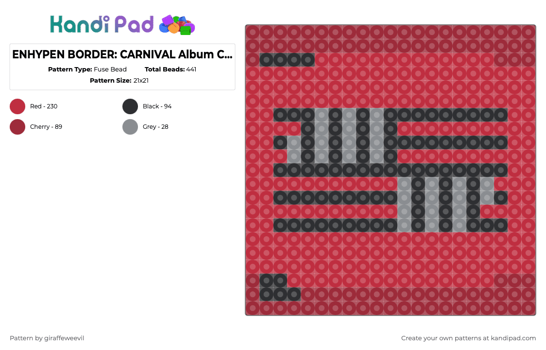 ENHYPEN BORDER: CARNIVAL Album Cover - Fuse Bead Pattern by giraffeweevil on Kandi Pad - red,music,kpop,enhypen