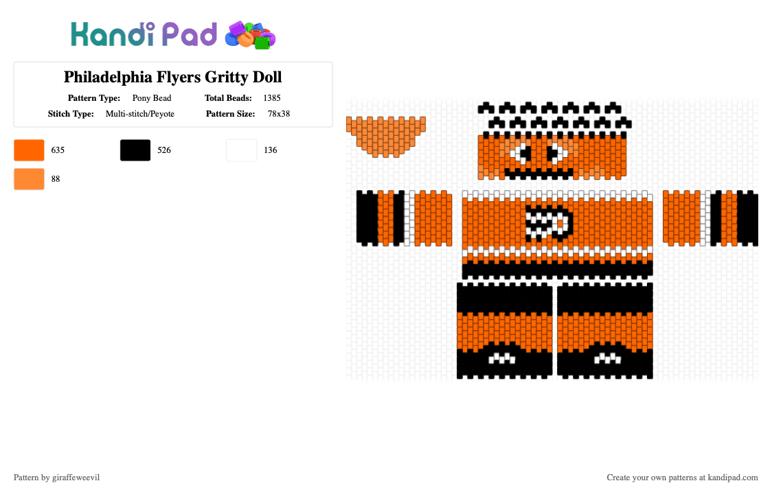 Philadelphia Flyers Gritty Doll - Pony Bead Pattern by giraffeweevil on Kandi Pad - doll, flyers, hockey, mascot, orange, philadelphia, sports