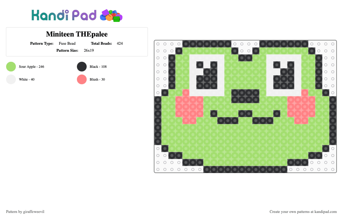 Miniteen THEpalee - Fuse Bead Pattern by giraffeweevil on Kandi Pad - cartoon, green, kpop, miniteen, seventeen