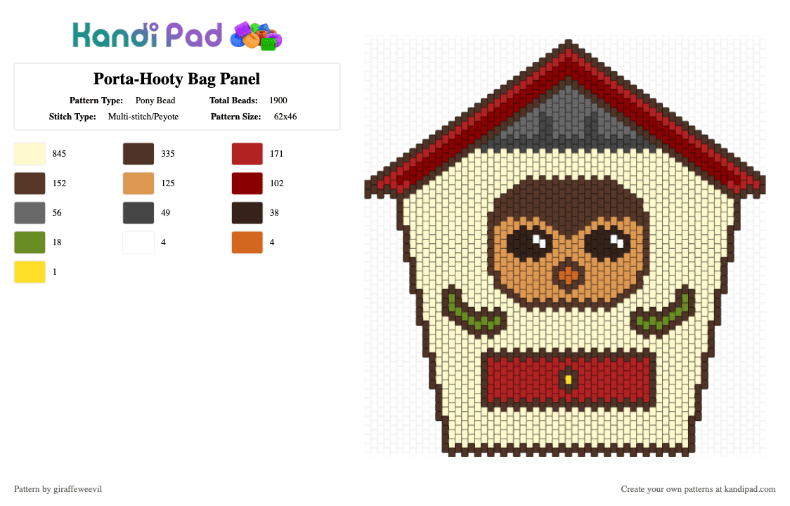 Porta-Hooty Bag Panel - Pony Bead Pattern by giraffeweevil on Kandi Pad - brown,yellow,the owl house,hooty,toh,purse,bag,panel,backpack
