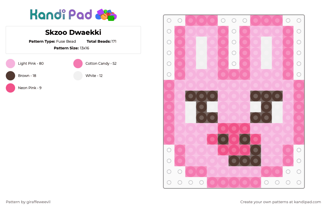 Skzoo Dwaekki - Fuse Bead Pattern by giraffeweevil on Kandi Pad - pink,kpop,cartoon,stray kids,skzoo