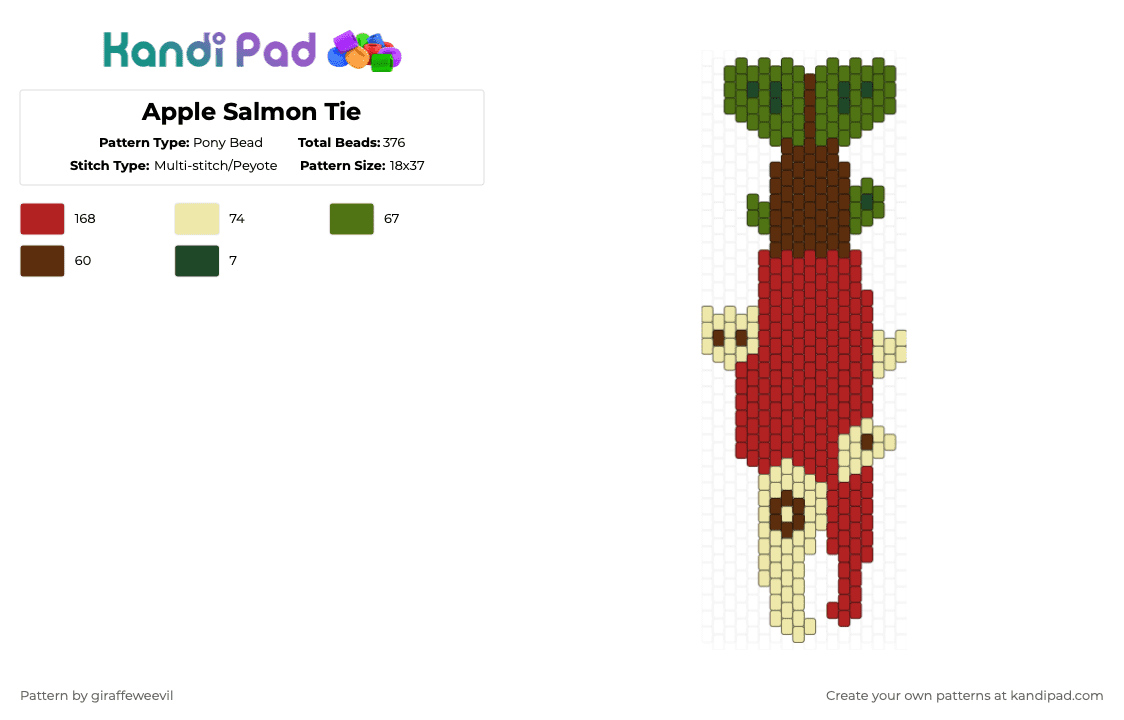 Apple Salmon Tie - Pony Bead Pattern by giraffeweevil on Kandi Pad - red,apple,fish,animal,tie