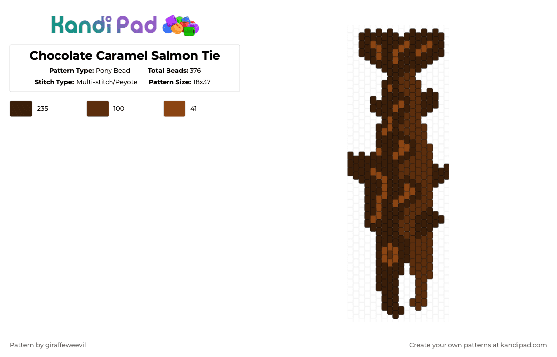 Chocolate Caramel Salmon Tie - Pony Bead Pattern by giraffeweevil on Kandi Pad - brown,chocolate,caramel,fish,animal,tie