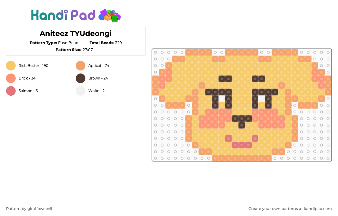 Aniteez TYUdeongi - Fuse Bead Pattern by giraffeweevil on Kandi Pad - orange,yellow,kpop,cartoon,aniteez,ateez