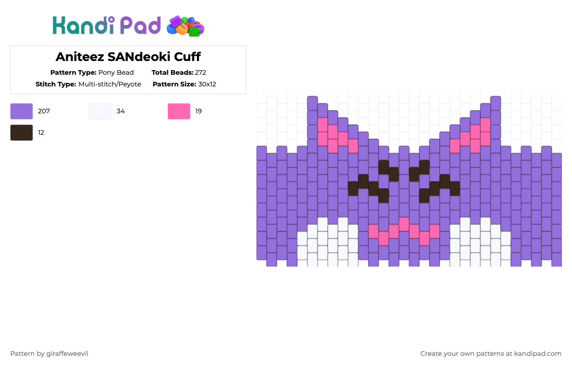 Aniteez SANdeoki Cuff - Pony Bead Pattern by giraffeweevil on Kandi Pad - purple,kpop,cartoon,ateez,aniteez