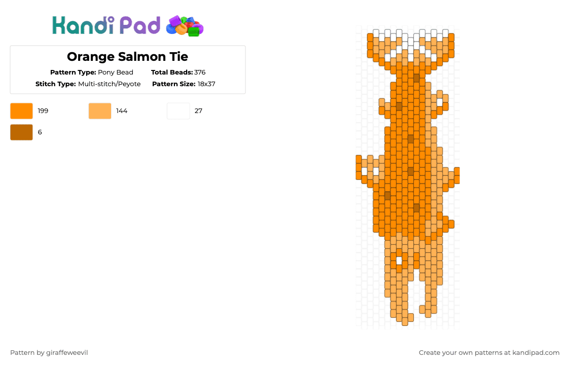 Orange Salmon Tie - Pony Bead Pattern by giraffeweevil on Kandi Pad - orange,fish,animal,tie