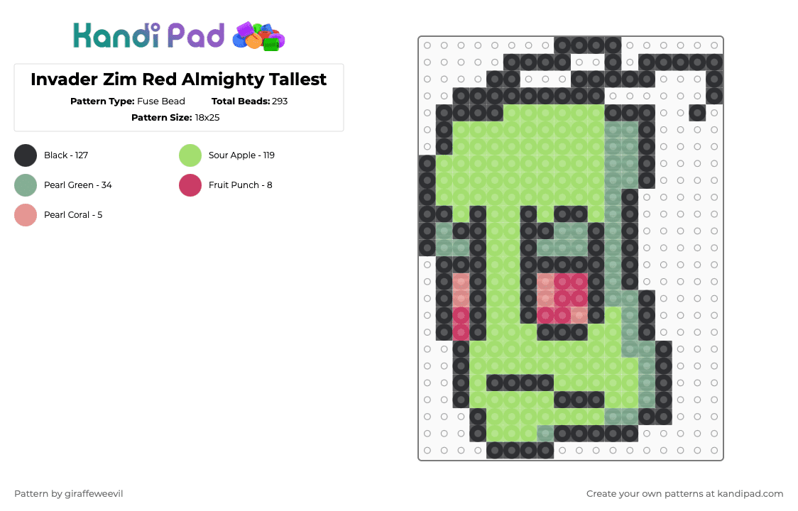 Invader Zim Red Almighty Tallest - Fuse Bead Pattern by giraffeweevil on Kandi Pad - green,invader zim,cartoon