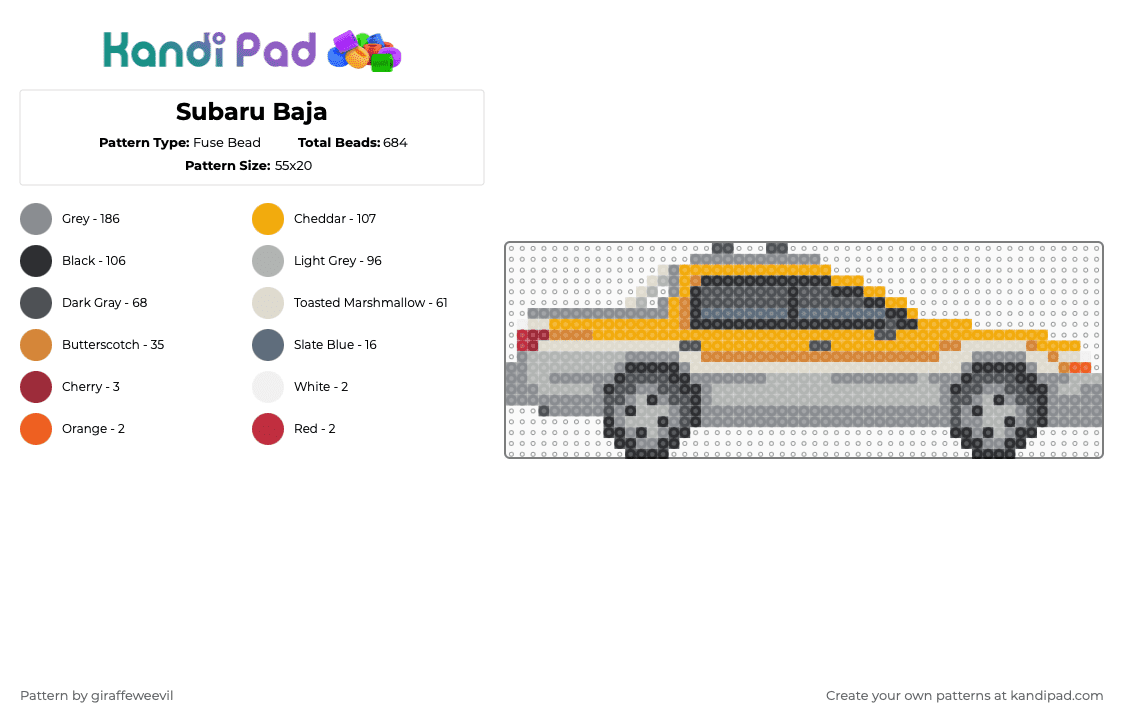 Subaru Baja - Fuse Bead Pattern by giraffeweevil on Kandi Pad - orange,beige,gray,car,vehicle,truck