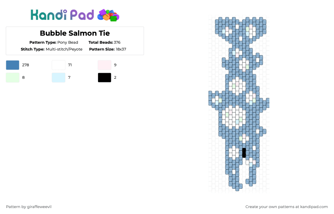 Bubble Salmon Tie - Pony Bead Pattern by giraffeweevil on Kandi Pad - blue,bubbles,fish,animal,tie