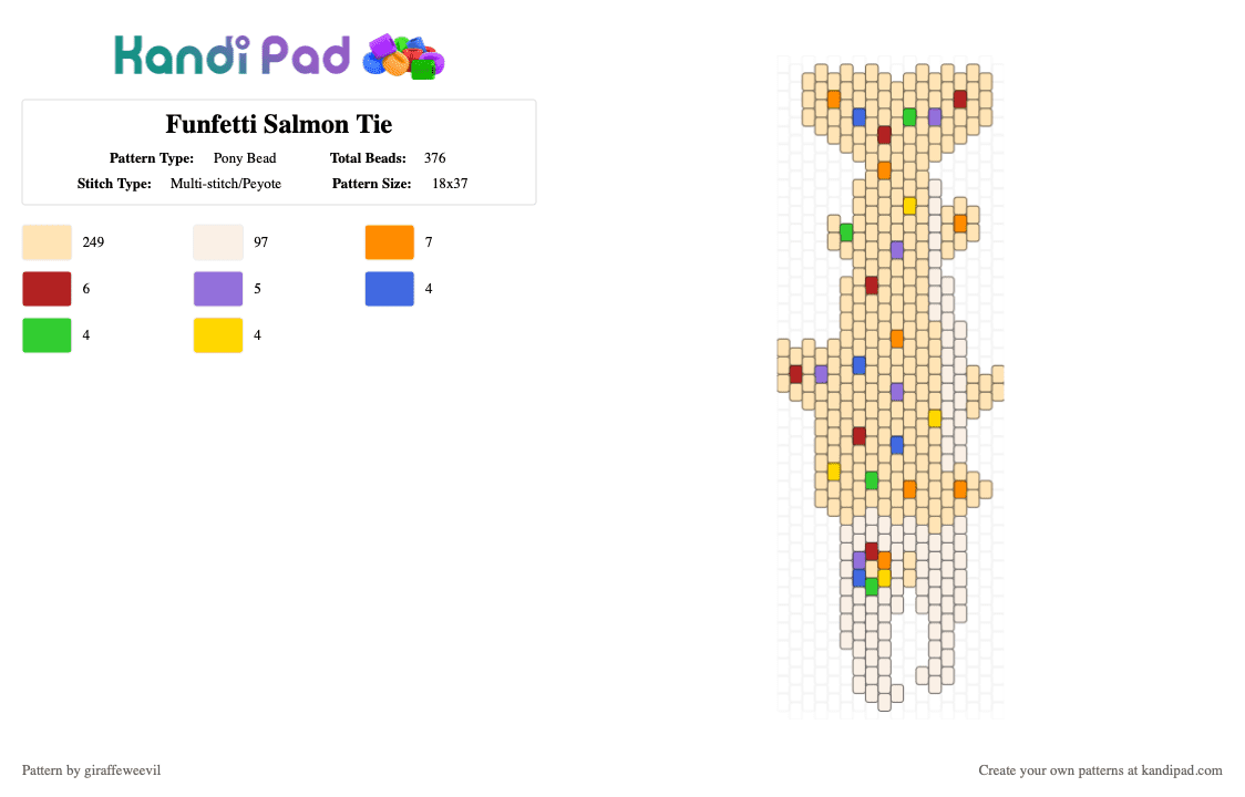Funfetti Salmon Tie - Pony Bead Pattern by giraffeweevil on Kandi Pad - beige,fish,animal,tie,banner