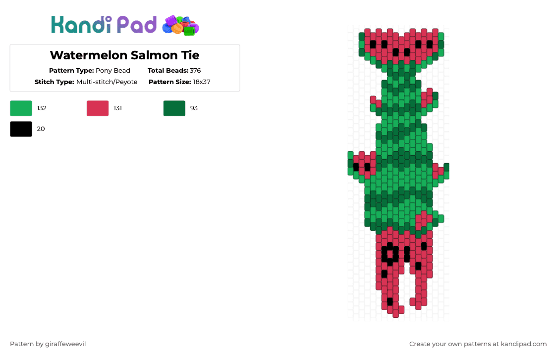 Watermelon Salmon Tie - Pony Bead Pattern by giraffeweevil on Kandi Pad - red,green,watermelon,fish,animal,tie
