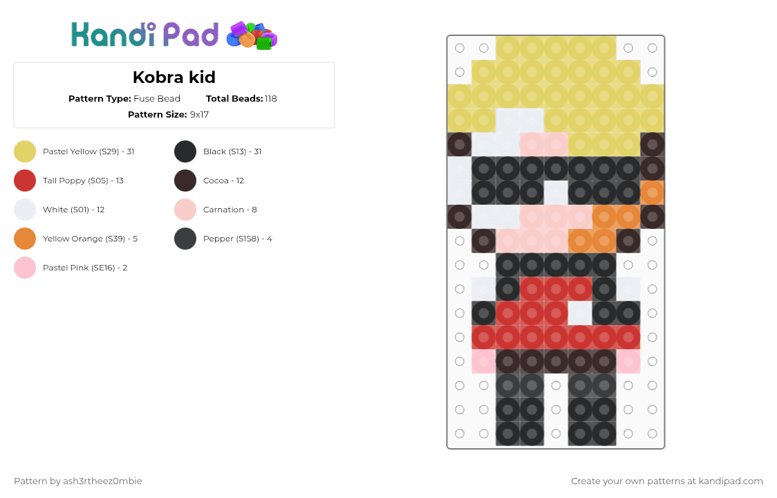 Kobra kid - Fuse Bead Pattern by ash3rtheez0mbie on Kandi Pad - yellow,brown,red,mcr