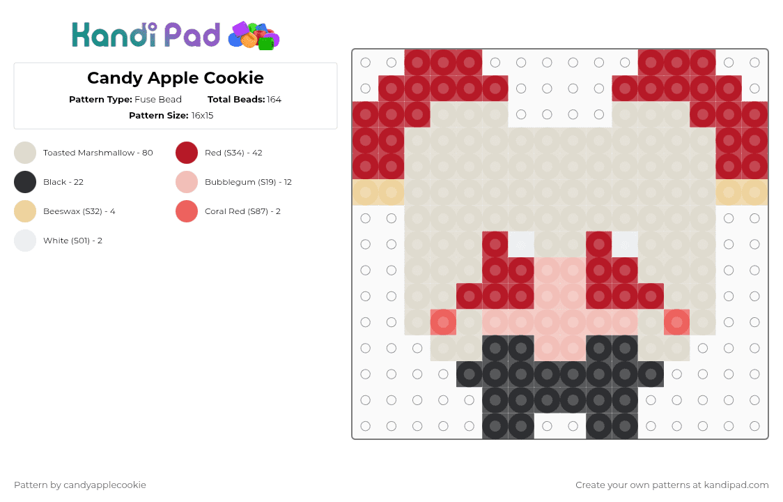 Candy Apple Cookie - Fuse Bead Pattern by candyapplecookie on Kandi Pad - beige,red,crk,cookierun,cute,chibi,simple