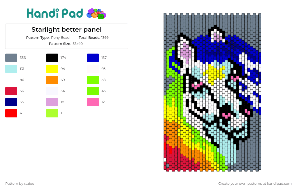 Starlight better panel - Pony Bead Pattern by raziee on Kandi Pad - starlight,rainbow brite,horse,bag,panel,magical,childhood,colorful,fantasy,character