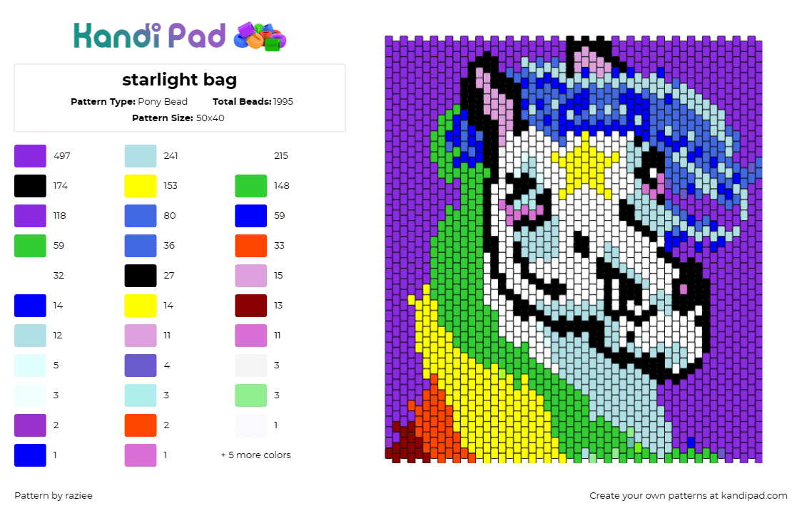 starlight bag - Pony Bead Pattern by raziee on Kandi Pad - starlight,rainbow brite,horse,bag,panel,whimsical,nostalgic,magic,vibrant