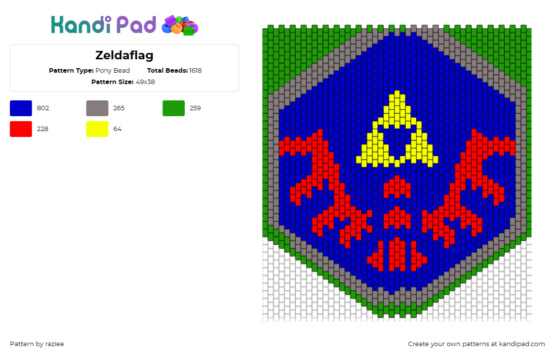 Zeldaflag - Pony Bead Pattern by raziee on Kandi Pad - legend of zelda,flag,video game,triforce,classic,gamer,fan,blue