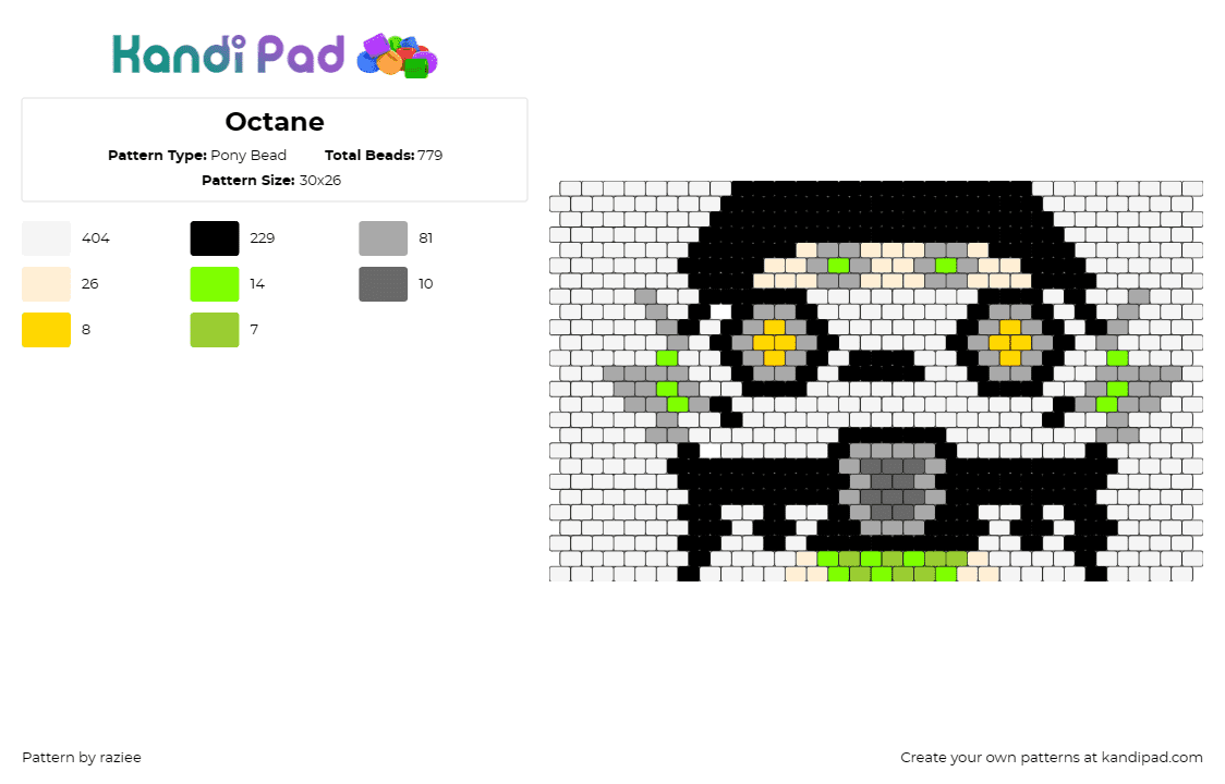 Octane - Pony Bead Pattern by raziee on Kandi Pad - octane,apex legends,video game,adrenaline,action,gamer,high-speed,green,black