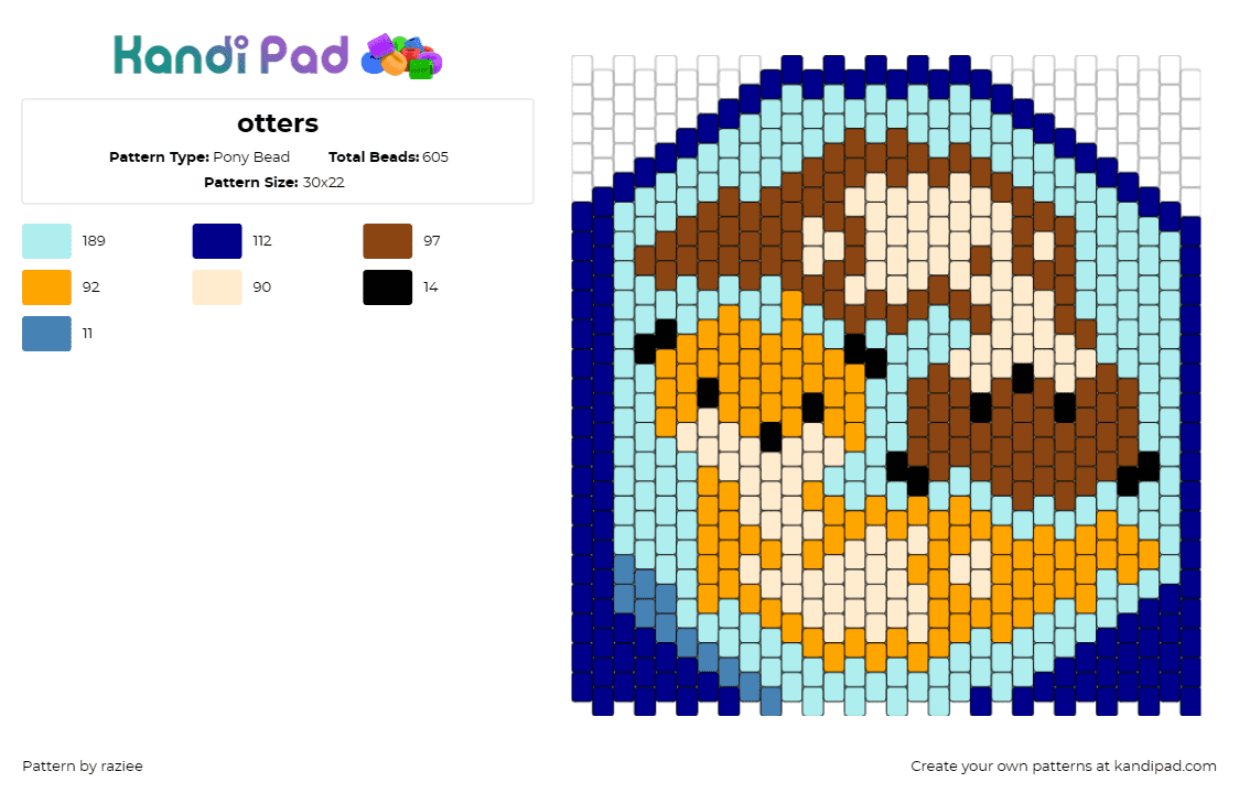 otters - Pony Bead Pattern by raziee on Kandi Pad - otters,cute,animals,swimming,aquatic,playful,serenity,blue,brown,orange