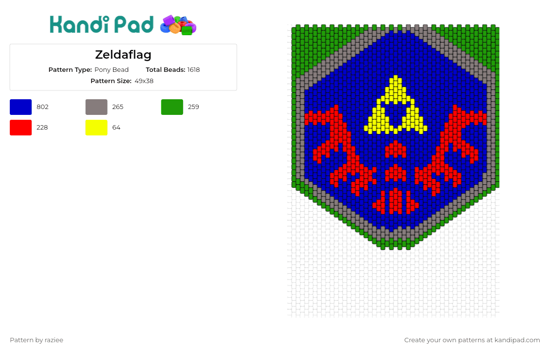 Zeldaflag - Pony Bead Pattern by raziee on Kandi Pad - legend of zelda,flag,video game,homage,iconic,triforce,classic,gamer,fan,blue