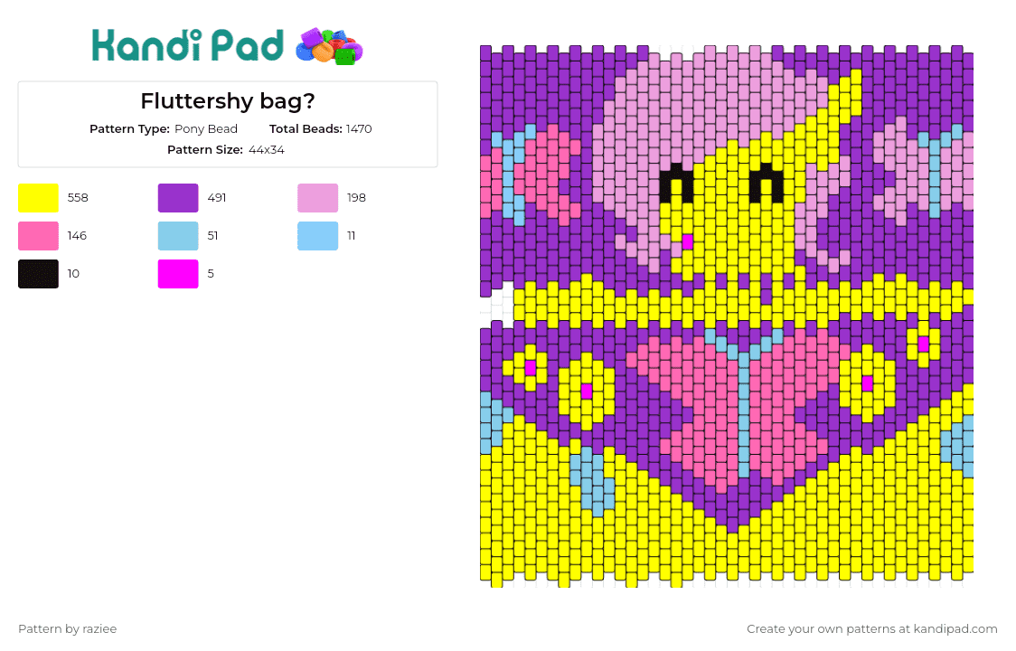 Fluttershy bag? - Pony Bead Pattern by raziee on Kandi Pad - fluttershy,my little pony,bag,butterfly,cartoon,tv show,friendship,purple,yellow