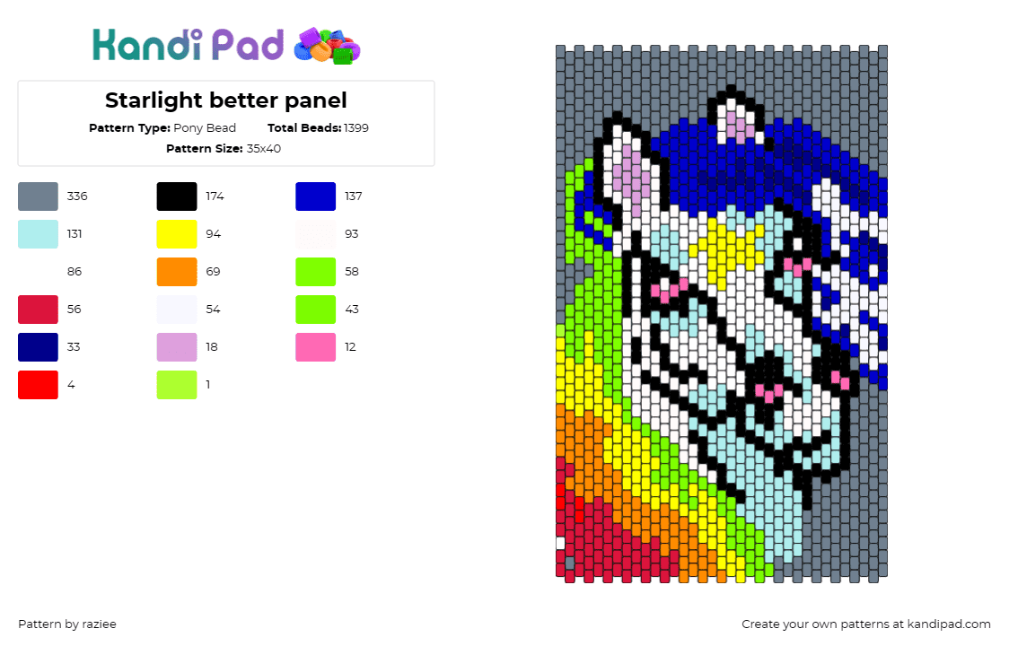 Starlight better panel - Pony Bead Pattern by raziee on Kandi Pad - starlight,rainbow brite,horse,bag,panel,magical,childhood,colorful,fantasy,chara