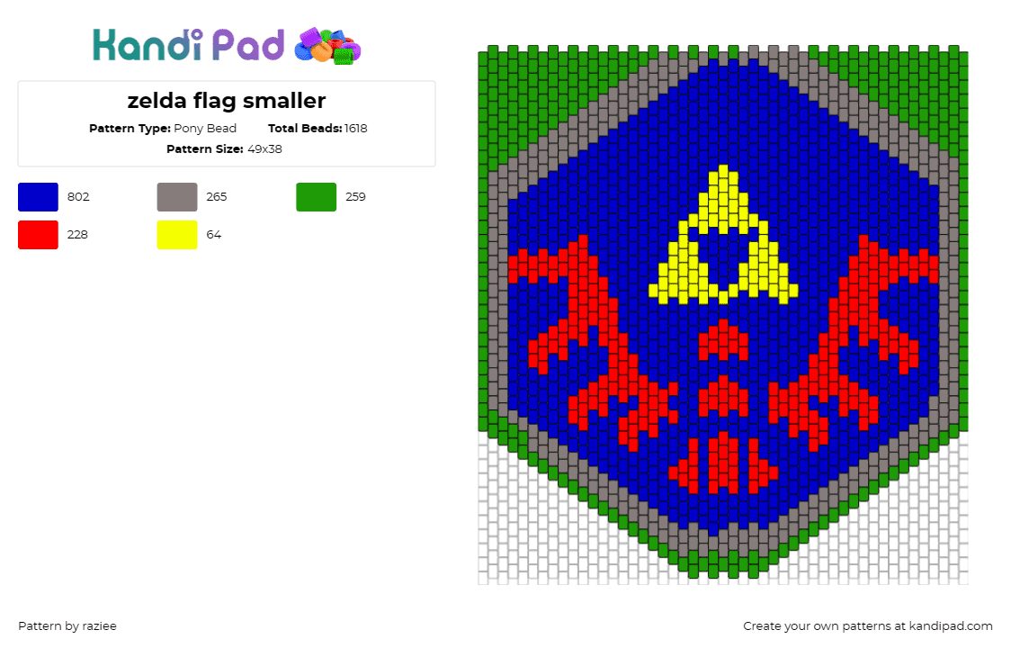 zelda flag smaller - Pony Bead Pattern by raziee on Kandi Pad - legend of zelda,flag,hylian crest,adventure,game,emblem,standout,series,green,bl