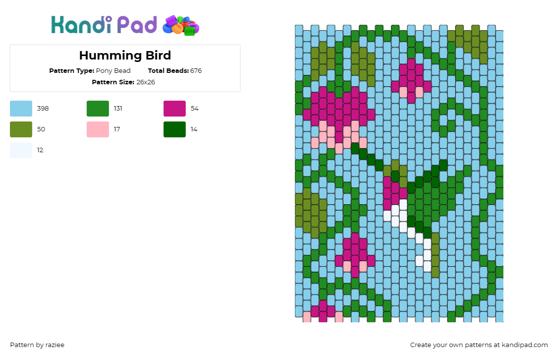 Humming Bird - Pony Bead Pattern by raziee on Kandi Pad - hummingbird,flowers,vine,animal,panel,delicate,dance,celebrates,grace,nature,ene