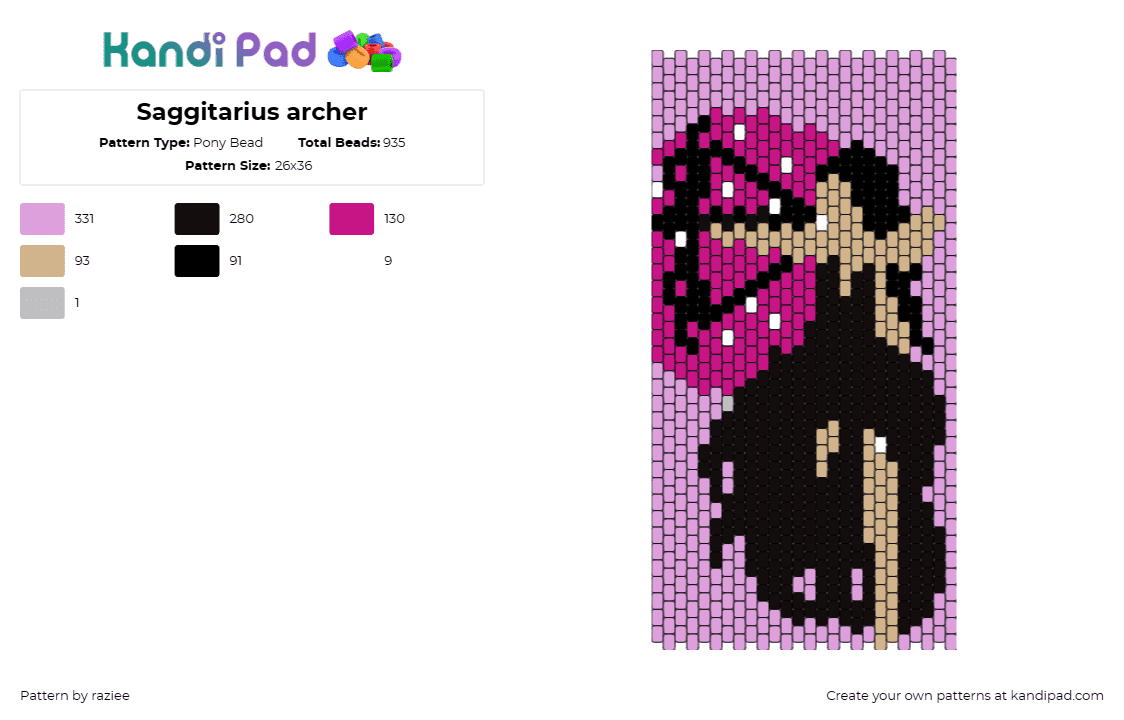 Saggitarius archer - Pony Bead Pattern by raziee on Kandi Pad - sagittarius,archer,astrology,symbolism,zodiac,expressive,pink,black