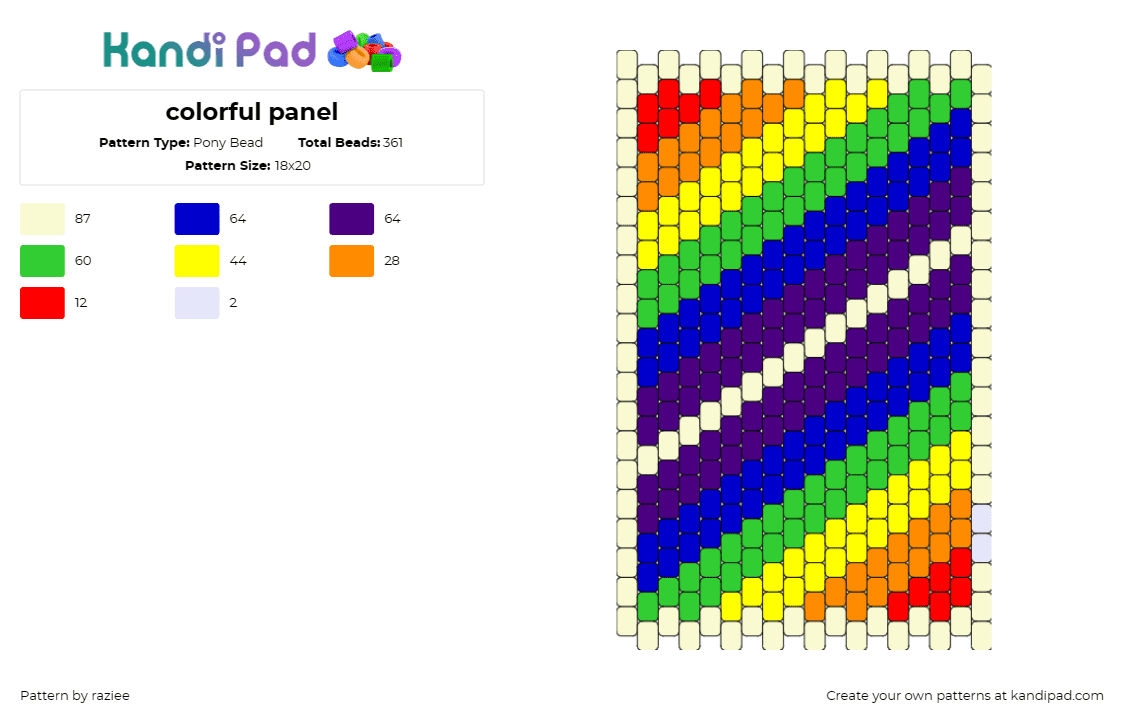 colorful panel - Pony Bead Pattern by raziee on Kandi Pad - rainbow,stripes,panel,vibrant,colorful,sequence,motif,red,orange,yellow