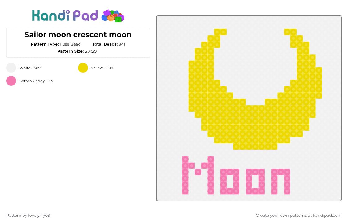 Sailor moon crescent moon - Fuse Bead Pattern by lovelylily09 on Kandi Pad - white,yellow