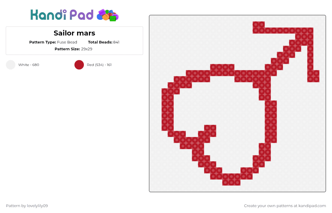 Sailor mars - Fuse Bead Pattern by lovelylily09 on Kandi Pad - white