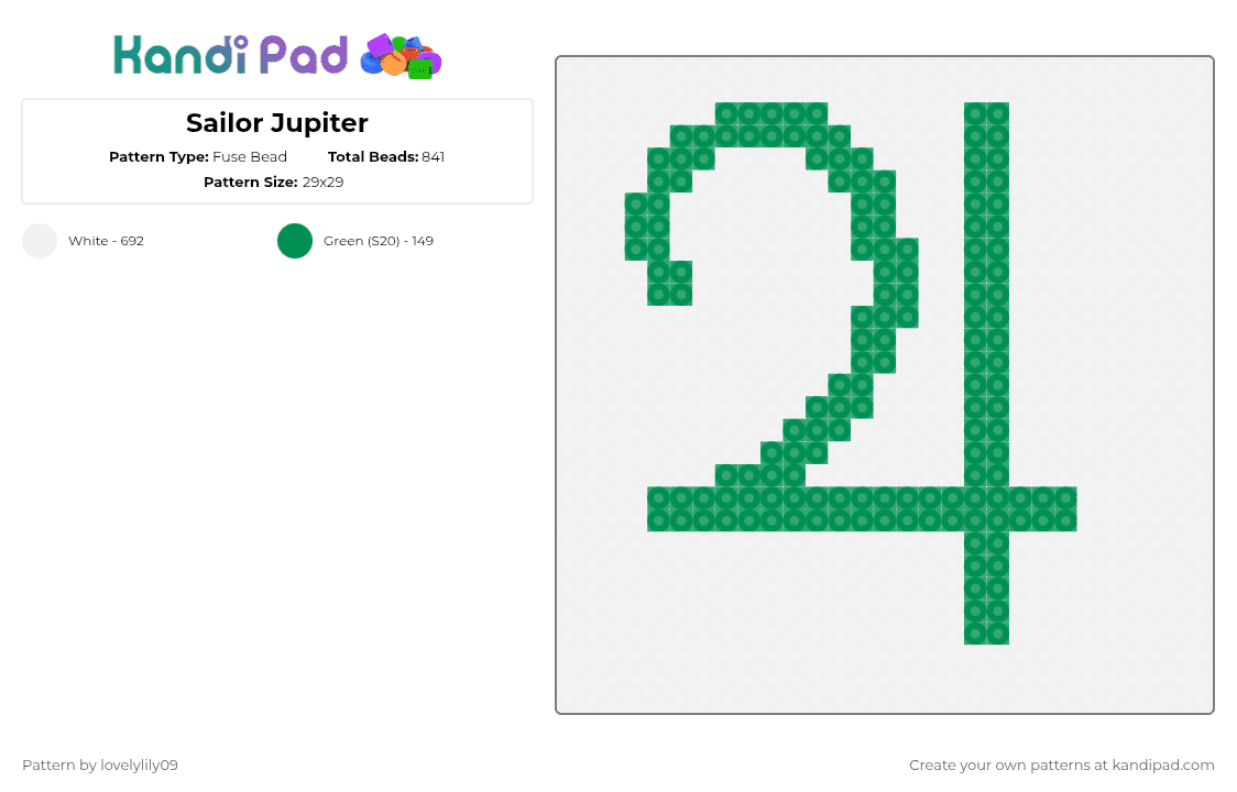 Sailor Jupiter - Fuse Bead Pattern by lovelylily09 on Kandi Pad - white