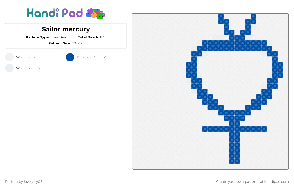 Sailor mercury - Fuse Bead Pattern by lovelylily09 on Kandi Pad - white