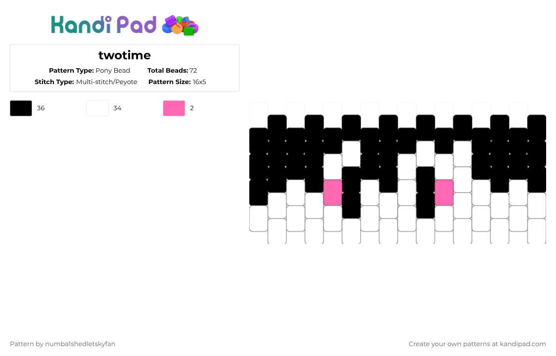 twotime - Pony Bead Pattern by numba1shedletskyfan on Kandi Pad - white