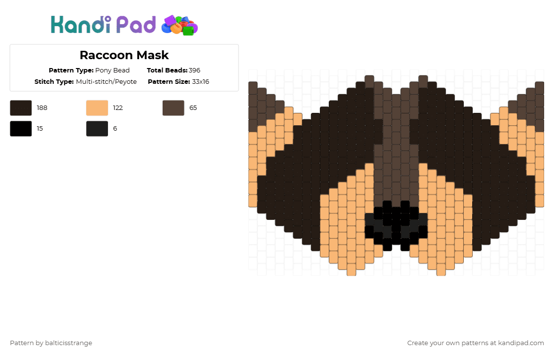Raccoon Mask - Pony Bead Pattern by balticisstrange on Kandi Pad - brown,orange