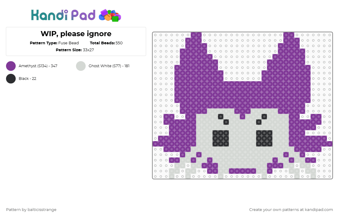 Super Skullcat Charm (Super Animal Royale) - Fuse Bead Pattern by balticisstrange on Kandi Pad - pink,white,furry,cat,skullcat,super animal royale,gaming