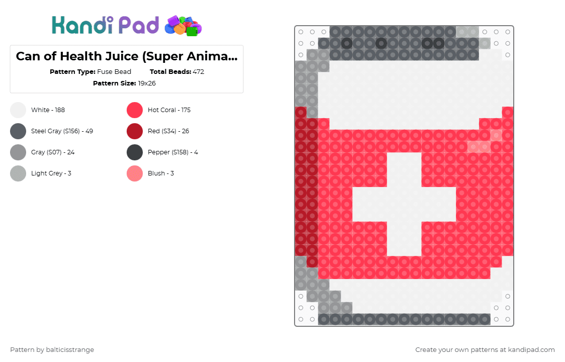 Can of Health Juice (Super Animal Royale) - Fuse Bead Pattern by balticisstrange on Kandi Pad - can, perler, red, sar, soda can, super animal royale