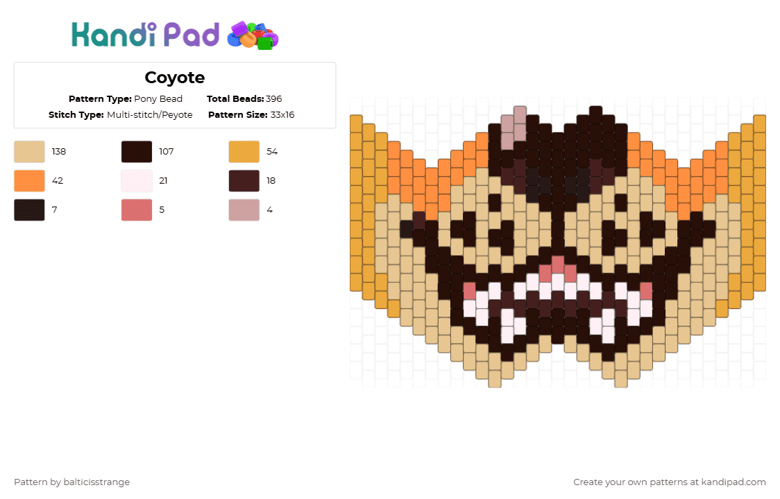 Coyote - Pony Bead Pattern by balticisstrange on Kandi Pad - orange,brown,beige,mask,furry,furry mask,coyote,animal