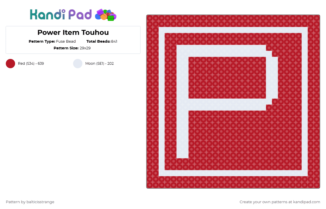 Power Item Touhou - Fuse Bead Pattern by balticisstrange on Kandi Pad - red,touhou,touhou project