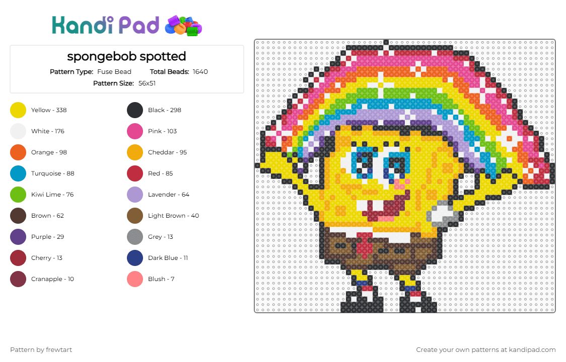 spongebob spotted - Fuse Bead Pattern by frewtart on Kandi Pad - red,yellow,orange,pink