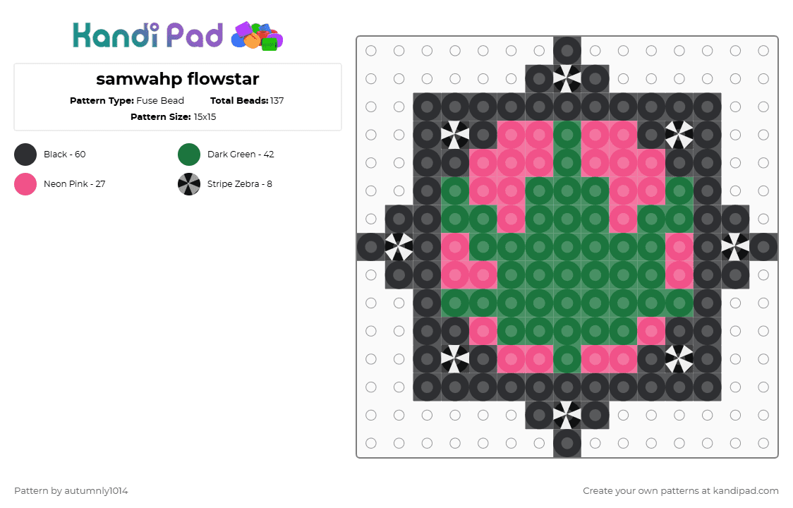 samwahp flowstar - Fuse Bead Pattern by autumnly1014 on Kandi Pad - green,pink,flowstar,420