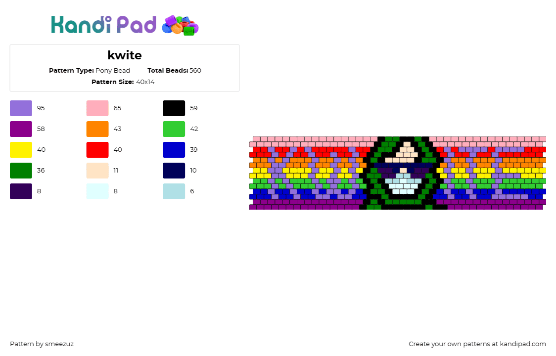 kwite - Pony Bead Pattern by smeezuz on Kandi Pad - kwite,music,youtube,streamer,cuff,rainbow,digital,personality,vibrant