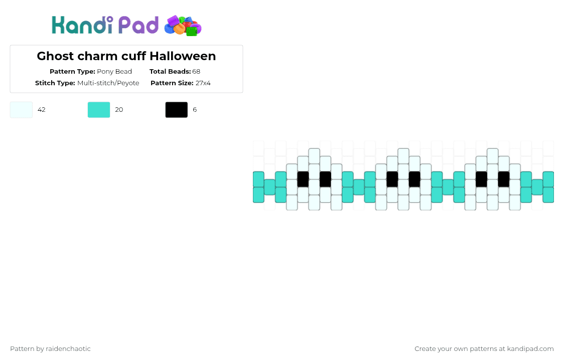 Ghost charm cuff Halloween - Pony Bead Pattern by raidenchaotic on Kandi Pad - white,light blue,halloween,ghost,cuff,charm