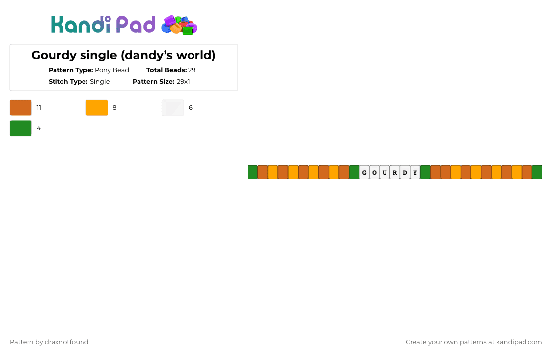 Gourdy single (dandy’s world) - Pony Bead Pattern by draxnotfound on Kandi Pad - orange,dandys world,dw,gourdy