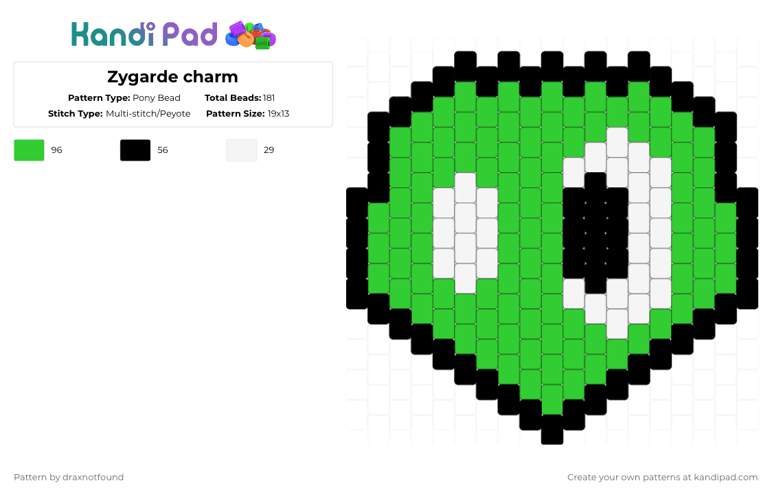 Zygarde charm - Pony Bead Pattern by draxnotfound on Kandi Pad - green,zygarde,pokemon