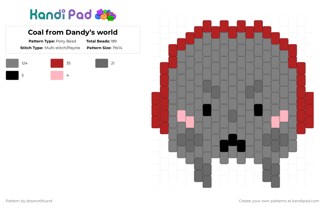 Coal from Dandy’s world - Pony Bead Pattern by draxnotfound on Kandi Pad - gray,coal,dandys world,dw,toon