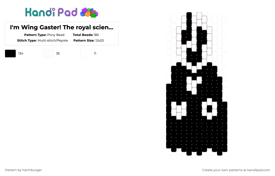 I'm Wing Gaster! The royal scientist! Pony Bead Pattern - Kandi Pad ...