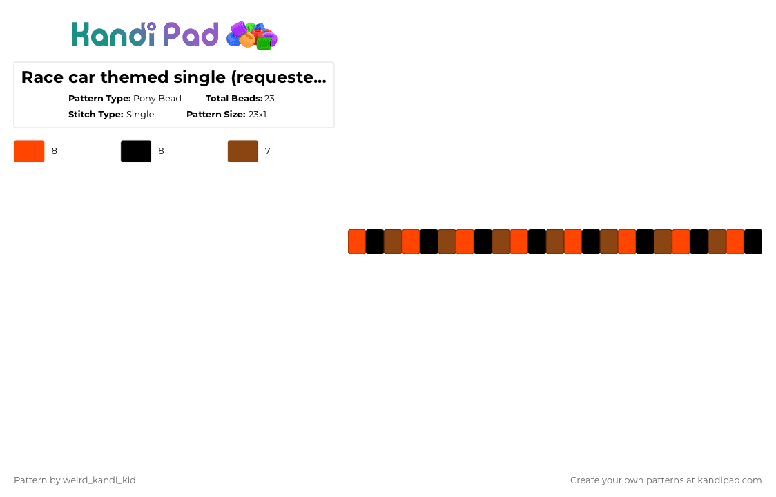 Race car themed single (requested by my brother) - Pony Bead Pattern by weird_kandi_kid on Kandi Pad - red,black